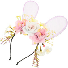 3Pz Cerchietto Decorativo Viola Con Orecchie Fiorite in Tessuto