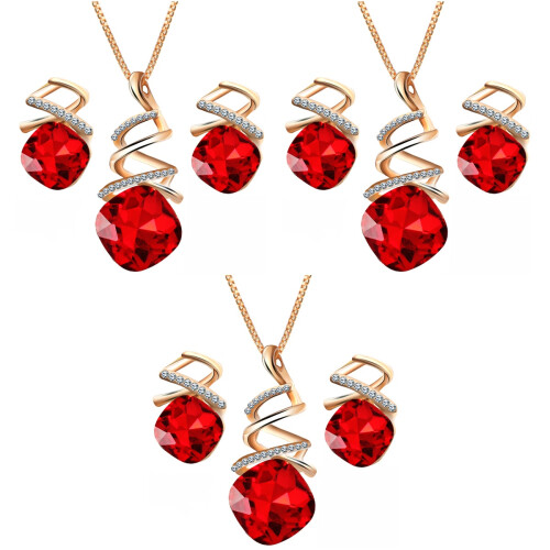 3Pz Set Collana Regolabile Goccia Rosso 2