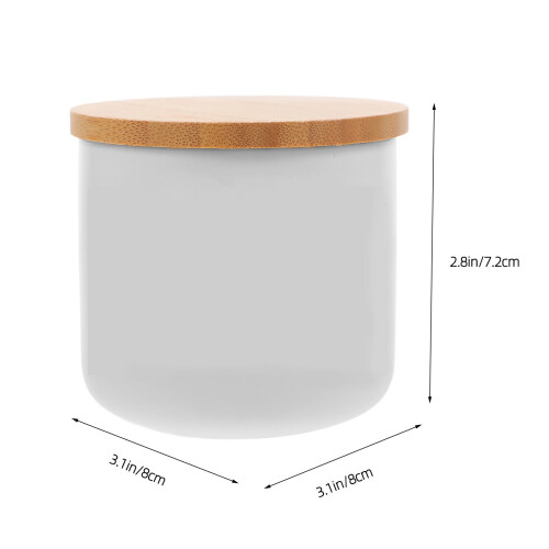 2Pz Vasetti in Bianco Con Coperchio in Legno Per Cucina 1