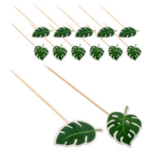 160Szt Zielone Monstery Liście Cake Toppers Papier Bambus Na Przyjęcie