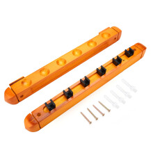 Billiard Cue Rack Wall Mounted, Hardwood Pool Cue Holder Space Saving Design Holds 6 Cues With Secure Plastic Clips And Recessed Base For Game Room Or