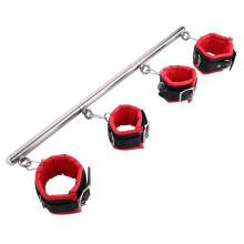Adjustable Spreader Bar for Enhanced Intimacy, Portable 3-Piece Design for Versatile Bondage Play, Soft Faux Leather Cuffs for Wide Fastening Comfort,