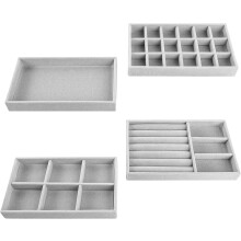 Bandeja Organizadora de Joias em Veludo Empilhável com Divisórias Ajustáveis, Ideal para Gavetas e Exibição Clara de Joias, com Toque Suave e