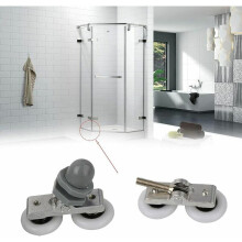Rodízios robustos para porta de box, corpo em plástico cromado, design com duas rodas de 27 mm de diâmetro para um deslizamento suave e