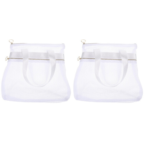 2Stk Weißer Netz Strandtasche Multi- Für Kosmetik 1