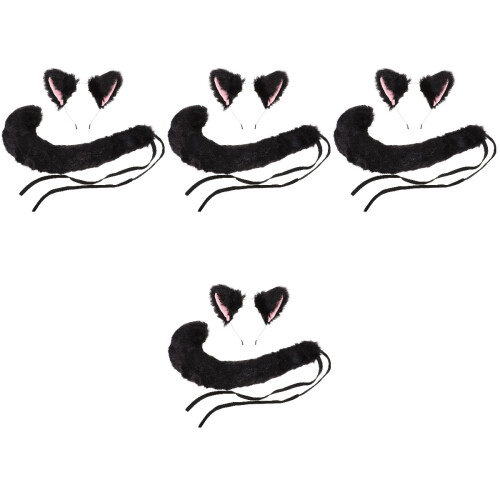 4Sets Kattenkostuum Props Zwarte Oor Hoofdband En 2