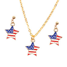 2St Gouden Amerikaanse Ster Hanger Ketting Met Oorbellen Set