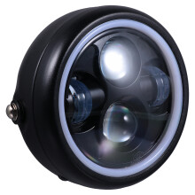 1Ud Faro Motorbike Negro Con Lente Vidrio Y Inoxidable