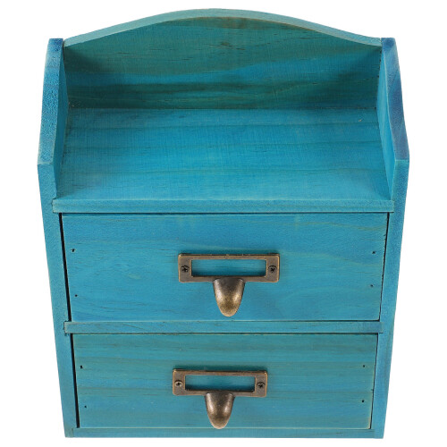 2Pz Contenitore Scrivania 2 Strati Legno Celeste Per Gioielli