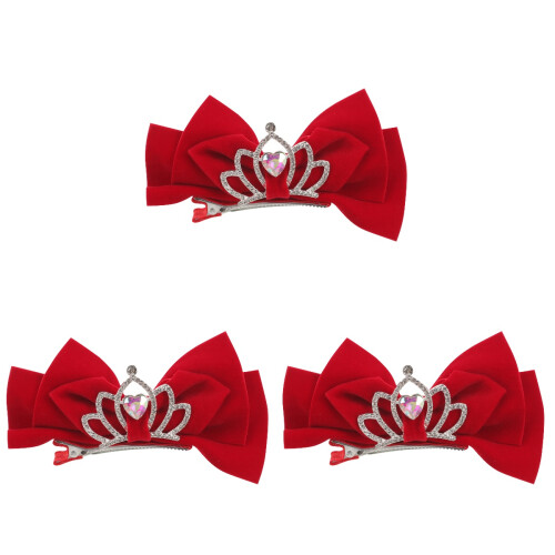 3Pz Clip Fiocco Velluto Rosso Bambina 2