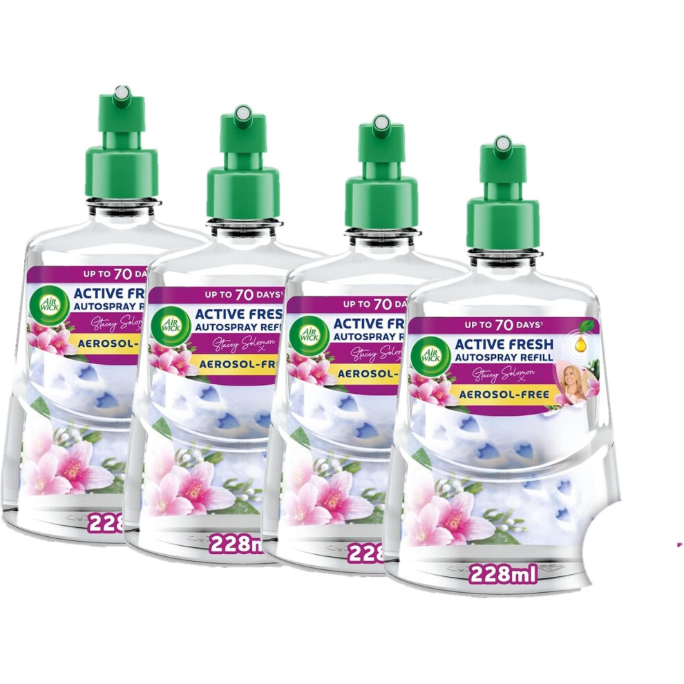 New Air Wick 4 X Active Fresh Non Aerosol Automatic Spray Refills 228Ml - Cosy Cottage (Frosted Jasmine & Mistletoe)
