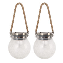 Lanterna solar suspensa para exterior, à prova d'água, com vidro craquelado, ideal para iluminação decorativa de jardim. Possui acendimento