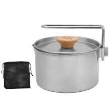 Camping Kettle Pot Stainless Steel, Multifunctional Portable Cookware with Foldable Handle for Outdoor Hiking and Backpacking, Heat Resistant Easy to