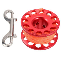 Scuba Diving Reel, Aluminum Alloy Spool with Vibrant Orange Nylon Line, Anti-Twist Connector for Wreck Cave Exploration, Stainless Steel Dual-Ended Bo