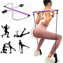 Pilatesstångsreformerkit, bärbar yogaövningsstång med motståndsband för helkroppsträning, träningsutrustning för hemmagym för yogastyrka