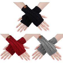 Gants chauds pour femmes, gants d'hiver extensibles sans doigts avec passe-pouce pour temps froid, mitaines douces et souples pour les poignets et