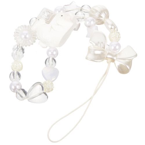 3Stk Handy Wrist Lanyard Acryl Perlen Beige Beaded Phone Strap
