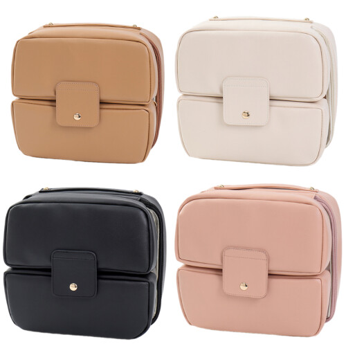 Travel Cosmetic Bag Multiple Pockets Makeup Pouch PU-Black 2
