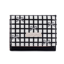 Fashion Short PU Wallet Striped Pattern Decorative Bows-Black