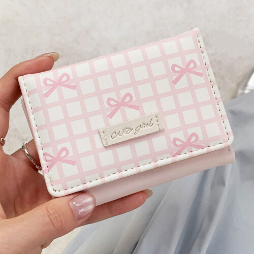 Fashion Short PU Wallet Striped Pattern Decorative Bows-Black 1