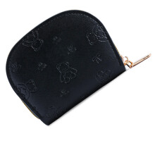 PU Card Holder Zippers Closure Wallet For Cards Money-Black