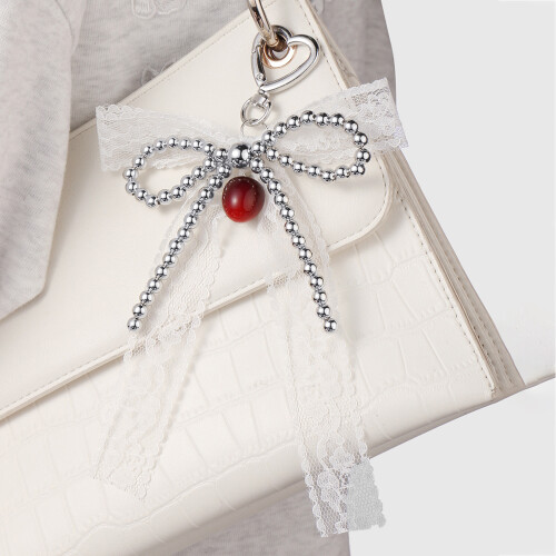 Retro Style Bows Keychain Decorative Metal- White  cherry 1