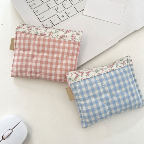 Flower Sanitary Holder Napkin Storage Organizer with-Blue Grid 2