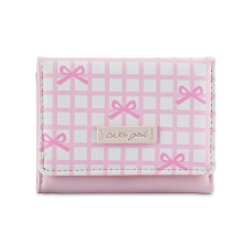 Short PU Leather Wallet Striped Detailing Decorative-Light pink