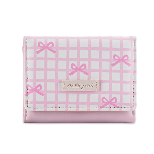 Short PU Leather Wallet Striped Detailing Decorative-Light pink