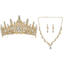 4Sets Dames Bruid Kroon Oorbellen En Ketting Goudkleurige Sieraden