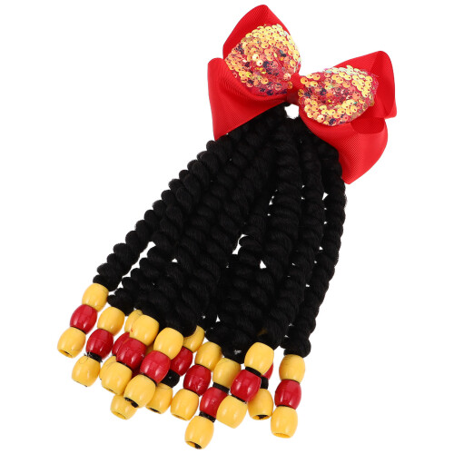2Stk Rote Ponytail Extensions Mit Perlen Für , Weiches Material 2