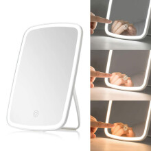 Touch Screen Makeup Mirror LED Lights USB Rechargeable 45 Tilt White