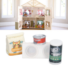Realistisches 1/12 Puppenhaus-Katzenfutter-Schalen-Set – Harz, Holz, Kunststoff