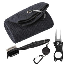 Kit profissional para limpeza de tacos de golfe, toalha de golfe em microfibra com textura waffle e design dobrável em três partes, mosquetão de