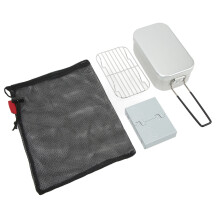 Tragbare Bento-Box aus Edelstahl und Aluminium mit klappbarem Griff, hitzebeständig, leicht, ideal für Picknick und Camping.