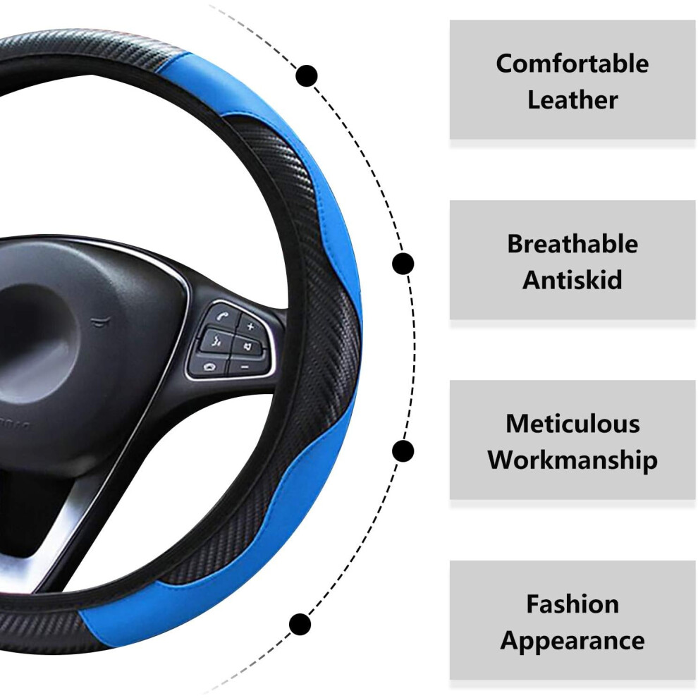 Steering Wheel Cover, Universal Size 37-39Cm Carbon Fiber Leather Non-Slip Waterproof Grip Protective Cover For Standard 14.5-15 Inch Wheels, Sporty 9169997209313