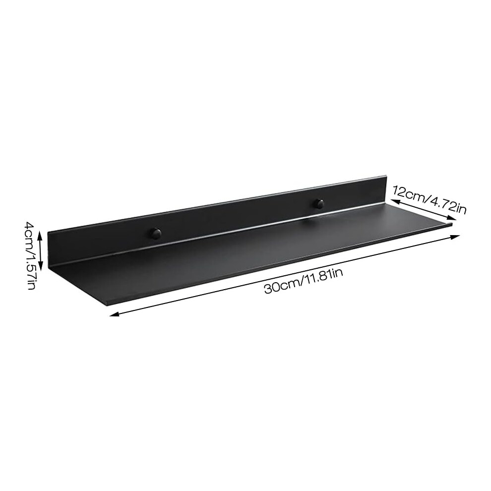 Elegant Space-Saving Floating Shelf, Wall Mounted, Aluminum, Solid Black Finish For Modern Look, Broad Application In Kitchen And Bathroom (30Cm) 9169997209702