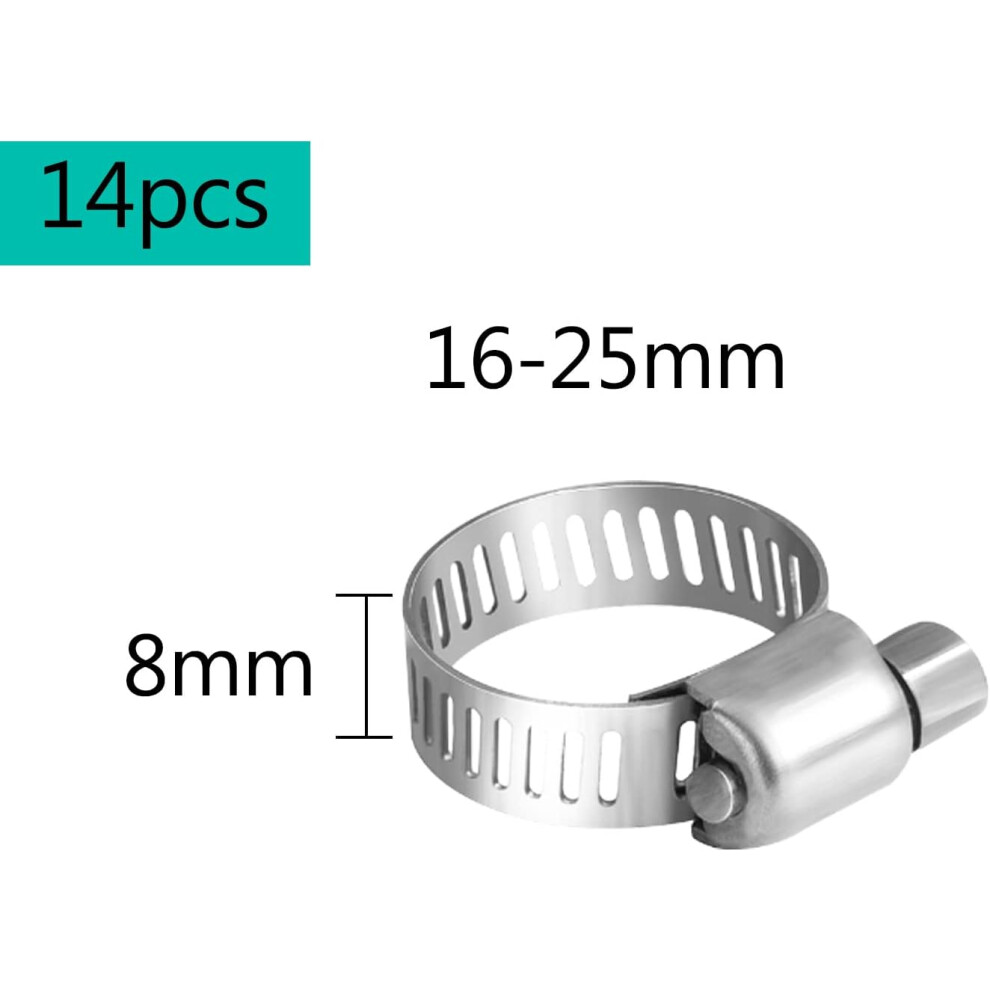 Stainless Steel Hose Clamp, Flexible And Ductile, For Pipes Hoses Cables Tubes Fuel Lines, 16-25Mm Diameter Range, 8Mm Band Width, Resistance To 9169997209160