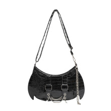 Frauen Tasche PU Leder Unterarm Geldbörse Trendy-Schwarz