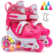 Toddler Roller Skates, Adjustable Size for Growing Kids, Safety Three-Point Type with Light-Up Wheels for Extra Fun, Breathable Upper with Removable L
