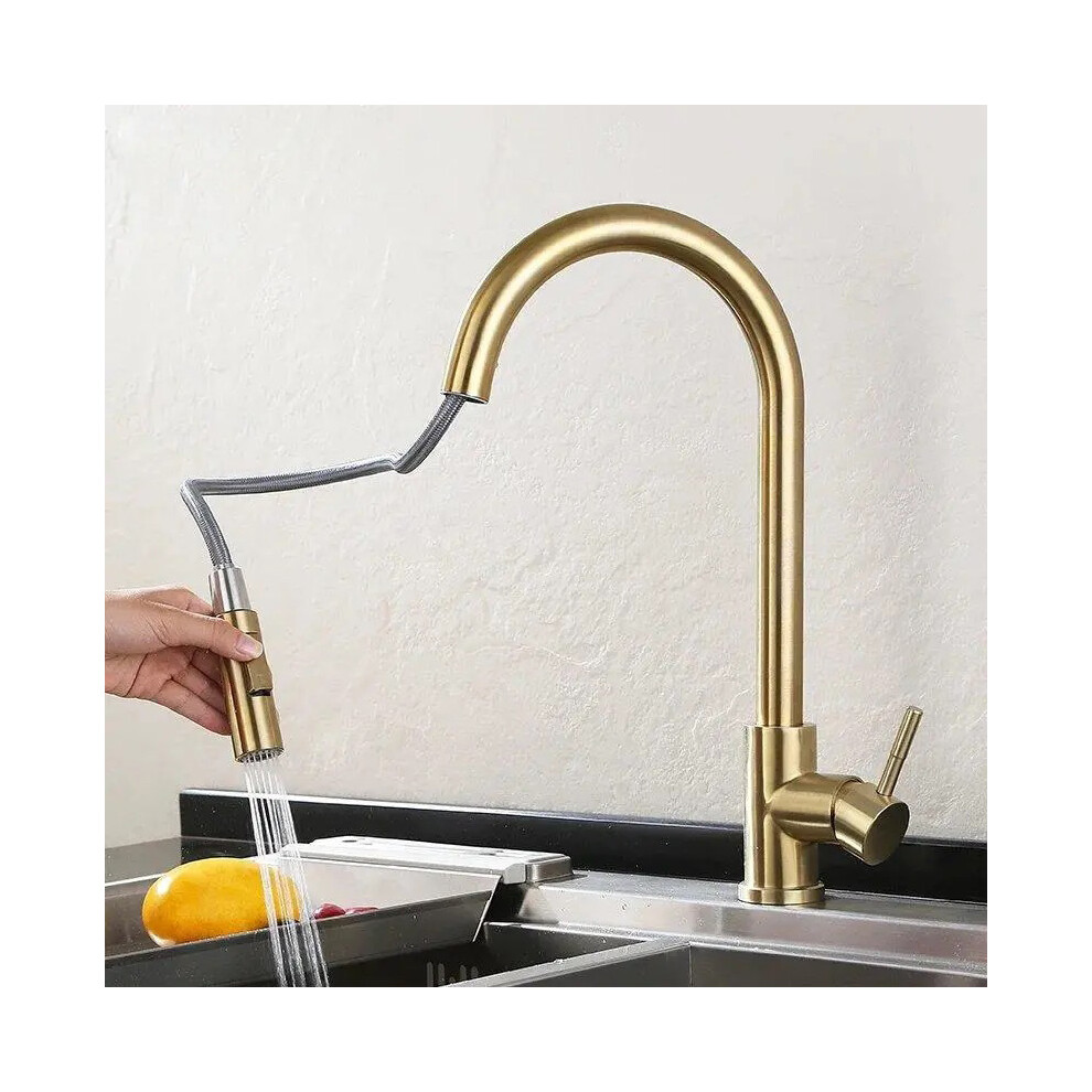 Gold Kitchen Sink Faucet, Pull-Down Sprayer With Dual-Function, Spot-Free Stainless Steel For Farmhouse Bathroom Laundry, 2 Water Modes (Sus304) 9169997210166