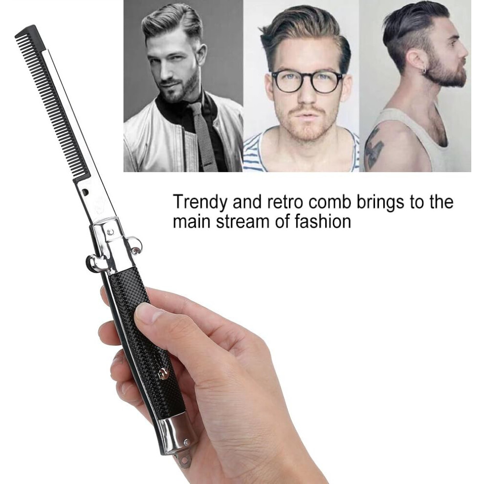 Unisex Stylish Vintage Appearance Hair Comb, Automatic Push Button For Opening And Closing, Folding Design With Shiny Round Teeth For Smooth And Shiny Hair,