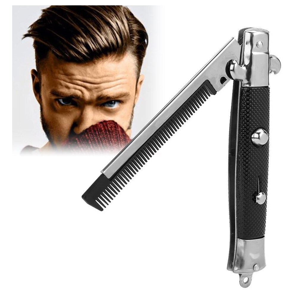 Unisex Automatic Push Button Hair Comb, Shiny Round Teeth For Smooth Hair, Practical Folding Design With Stylish Vintage Appearance For Everyday Use (1Pcs)