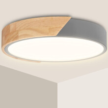 Lampa Uasteorainn Nua-Aimseartha, Imeall Darach Maisiúil Bán Neodrach 4500K, Gléasadh Flush Ultra-Thana LED 24W don Seomra Leapa, don Chistin, don