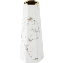 Vaso de cerâmica com acabamento imitando mármore, decoração minimalista para sala de estar e escritório (branco, 20 cm)