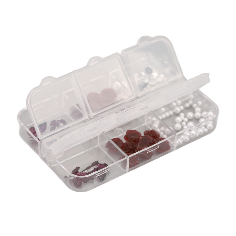 6 Grid Box Includes Dark Red Pearl & Flower Butterfly Nail Charms