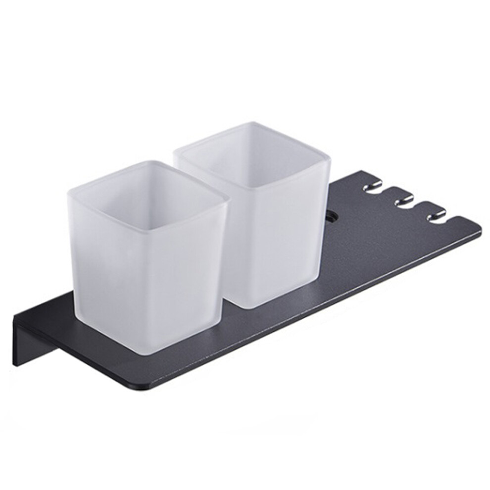 Black Multifunctional Toothbrush Holder Bathroom- Double Cup
