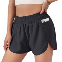 Pantaloncini da corsa da donna a vita alta con fodera, tessuto ad asciugatura rapida, pantaloncini sportivi leggeri per allenamento in palestra,