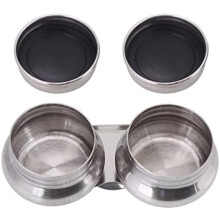 Clip On Palette Container, Portable No Leakage Stainless Steel Double Dipper Palette Cup With Lid Easy to Clean Rust Resistance Paint Mixing Cups