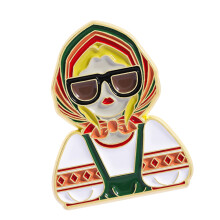 Girl Head Pin Vintage Cartoon Enamel Lapel Badge Zinc Alloy-3